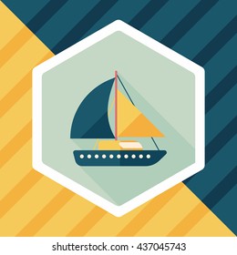 Sailboat flat icon with long shadow