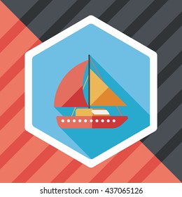 Sailboat flat icon with long shadow