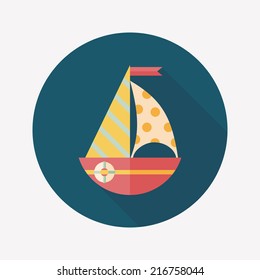 Sailboat flat icon with long shadow,eps10