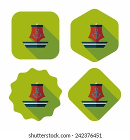 Sailboat flat icon with long shadow,eps10