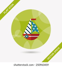 Sailboat flat icon with long shadow,eps10