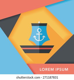 Sailboat flat icon with long shadow,eps10