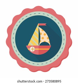 Sailboat flat icon with long shadow,eps10