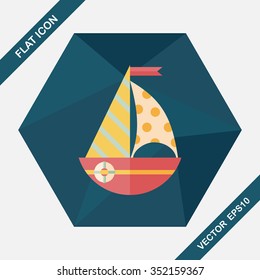 Sailboat flat icon with long shadow,eps10