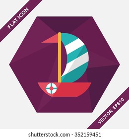 Sailboat flat icon with long shadow,eps10