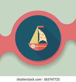 Sailboat flat icon with long shadow,eps10