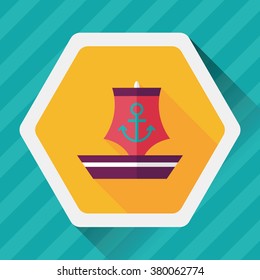 Sailboat flat icon with long shadow,eps10