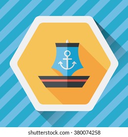 Sailboat flat icon with long shadow,eps10