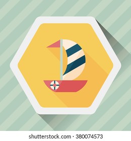 Sailboat flat icon with long shadow,eps10