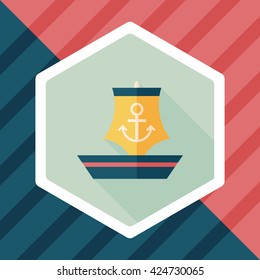 Sailboat flat icon with long shadow,eps10