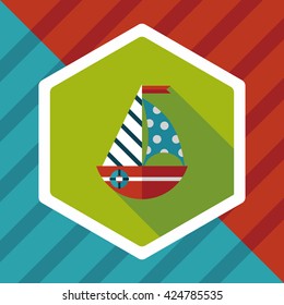 Sailboat flat icon with long shadow,eps10