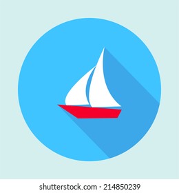 Sailboat flat icon, sailing ship in a circle.