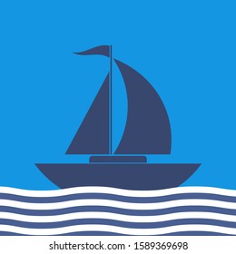 Sailboat flat icon. Simple vector pictogram on a blue background.
