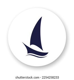 Sailboat flat icon. Stylized blue glyph on white background.  Best for web, print, logo creating and branding design.