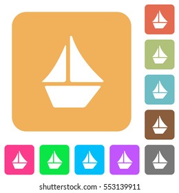 Sailboat flat icons on rounded square vivid color backgrounds.