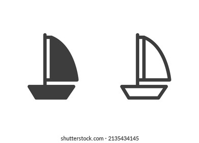 Sailboat flat vector illustration glyph style design with 2 style icons black and white. Isolated on white background. Travel icons.