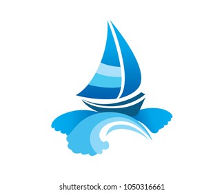 Sailboat floating on big waves