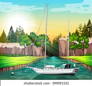 Sailboat floating on the canal illustration