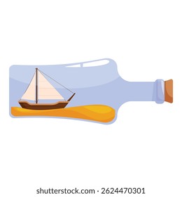 Sailboat floating on water inside a clear glass bottle with cork