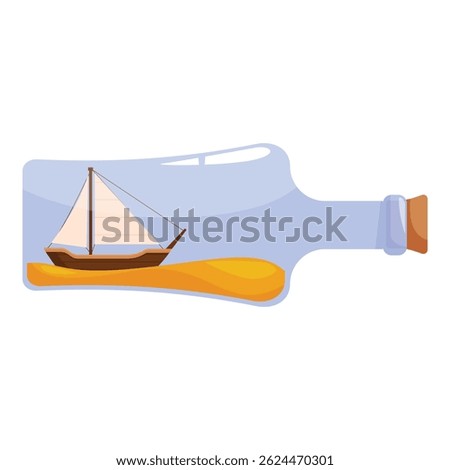 Sailboat floating on water inside a clear glass bottle with cork