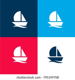 Sailboat four color material and minimal icon logo set in red and blue