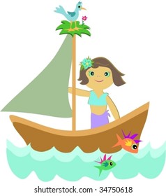 Sailboat Girl Vector