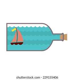 Sailboat In A Glass Bottle Vector Illustration