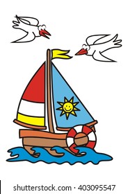 sailboat and gull