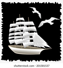Sailboat and gulls, vector, eps 10