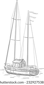 Sailboat hand drawn black and white sketch