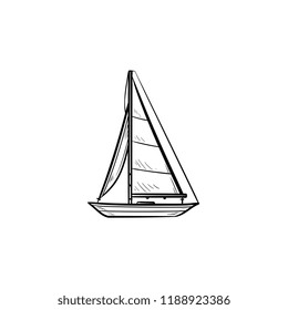 Sailboat hand drawn outline doodle icon. Boat travel and yacht, water transport, recreation concept. Vector sketch illustration for print, web, mobile and infographics on white background.