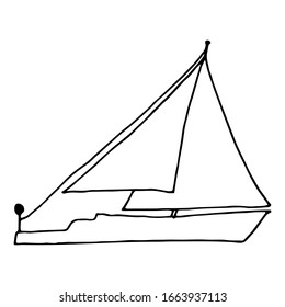 Sailboat hand drawn outline doodle icon. Boat travel and yacht, water transport, recreation concept. Vector sketch illustration for print, web, mobile and infographics on white background.
