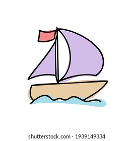 Sailboat hand drawn outline doodle icon summer. Boat travel and yacht, water transport, recreation concept. Vector sketch illustration for print, web, mobile and infographics on white background.