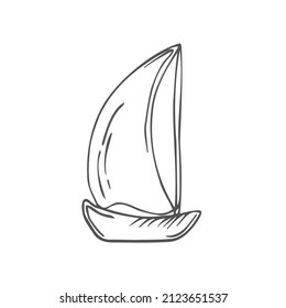 Sailboat hand drawn outline doodle icon. Boat travel and yacht, water transport, recreation concept. Vector sketch illustration for print, web, mobile and infographics on white background.
