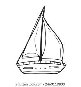 Sailboat hand drawn outline doodle icon. Boat travel and yacht, water transport, recreation concept. Vector sketch illustration for print, web, mobile and infographics