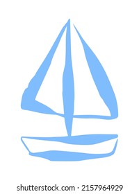 Sailboat hand painted with ink brush. Vector illustration isolated on white background