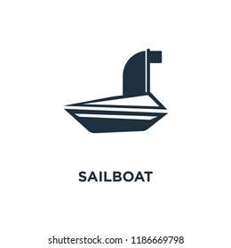 Sailboat icon. Black filled vector illustration. Sailboat symbol on white background. Can be used in web and mobile.