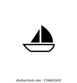 Sailboat icon in black flat glyph, filled style isolated on white background