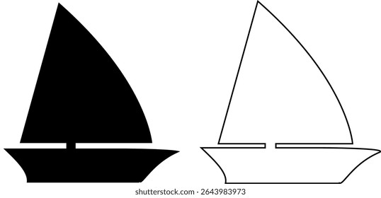 Sailboat Icon – Black Flat Vector Symbol of Sailing, Sea, and Nautical Travel