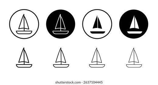Sailboat icon Black line art vector logo set