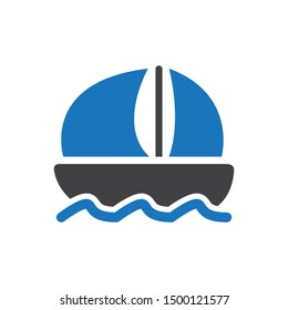 Sailboat Icon in Blue Gray Color