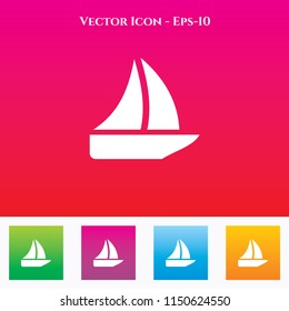 Sailboat Icon in Colored Square box. eps-10