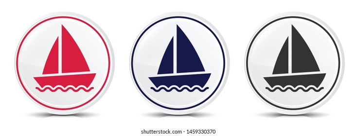 Sailboat icon crystal flat round button set illustration design isolated on white background