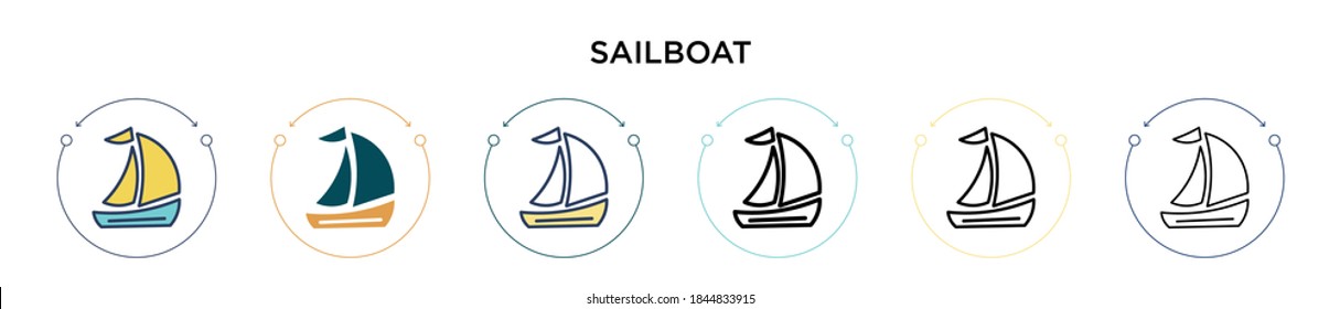 Sailboat icon in filled, thin line, outline and stroke style. Vector illustration of two colored and black sailboat vector icons designs can be used for mobile, ui, web