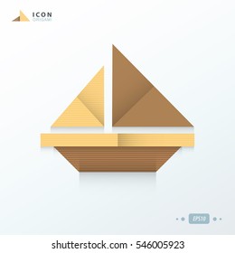sailboat icon flat paper styles