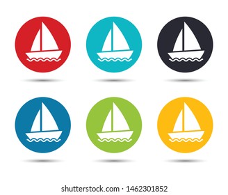 Sailboat icon flat round button set illustration design isolated on white background