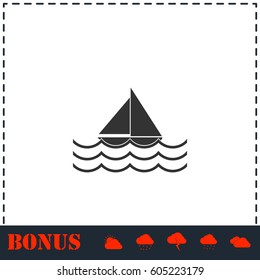 Sailboat icon flat. Simple vector symbol and bonus icon