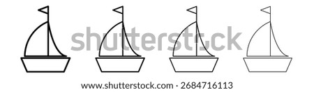 Sailboat icon Flat thin line vector illustration art outline set