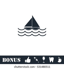Sailboat icon flat. Vector illustration symbol and bonus pictogram