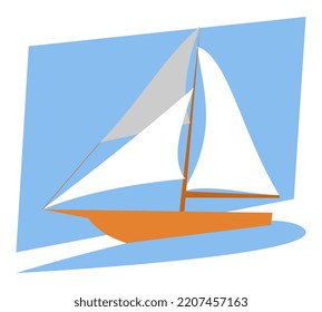 sailboat icon illustration. blue background. vehicle, sea, pirate themes, etc. flat vector style